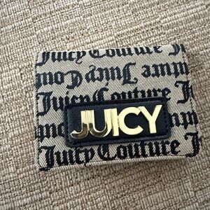 Juicy Couture Beige Canvas Wallet with Black Script and Gold JUICY Plaque